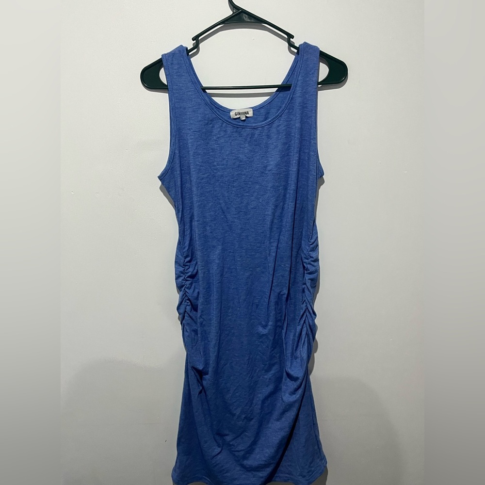 Blue Sleeveless Ruched Dress
